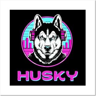 Synthwave Husky Dog Lover Malamute Posters and Art